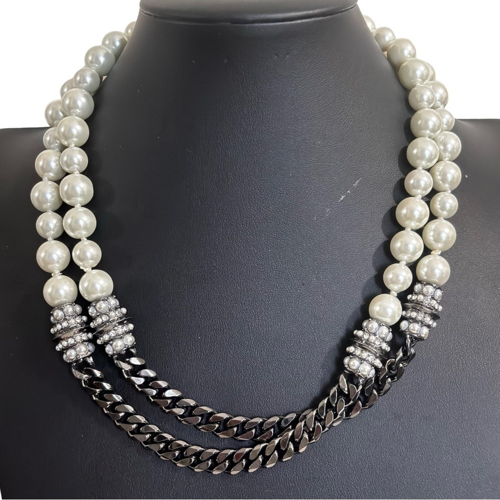 Givenchy pearl and Swarovski crystal long 40” necklace